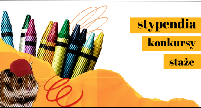 grafika z kredkami i chomikiem ilustrująca artykuł Konkursy, stypendia – najnowsze propozycje